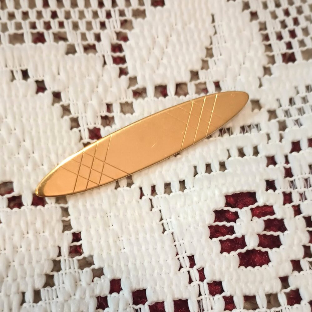 Monet Gold Etched Oval Brooch Vintage Long Collar Bar Pin